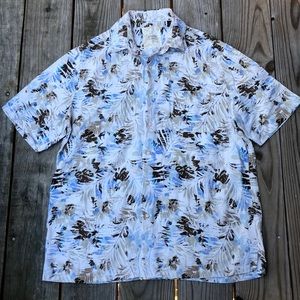 Tasso Elba Tropical Island Silk Linen blend palm print short sleeve size Medium
